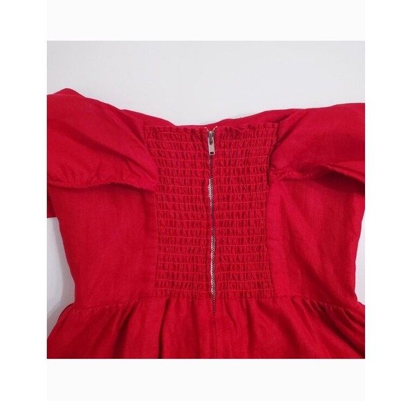Reformation Barrington linen midi dress size 0 red romantic summer - Picture 7 of 8